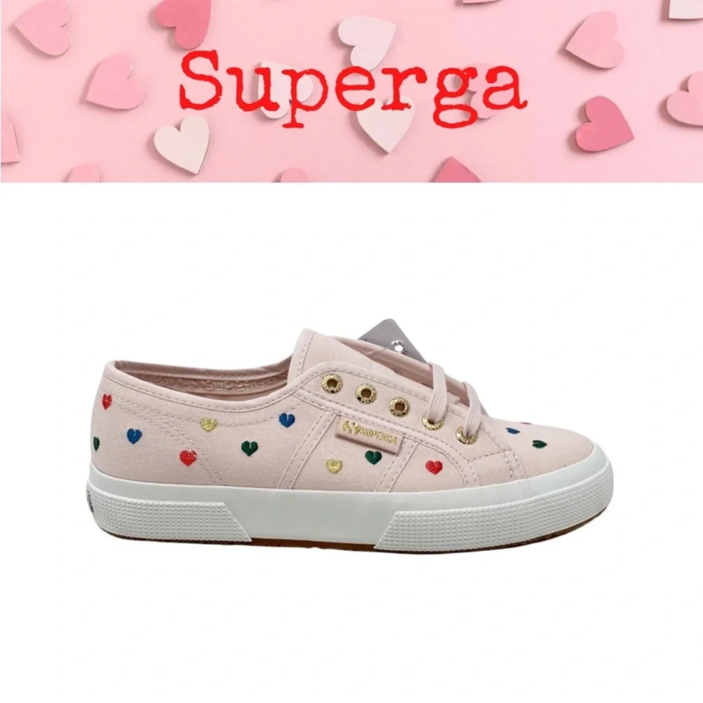 SUPERGA UNISEX LITTLE HEARTS PINK EMBROIDERY LOW TOP SNEAKERS FESTIVAL‎ LOVE